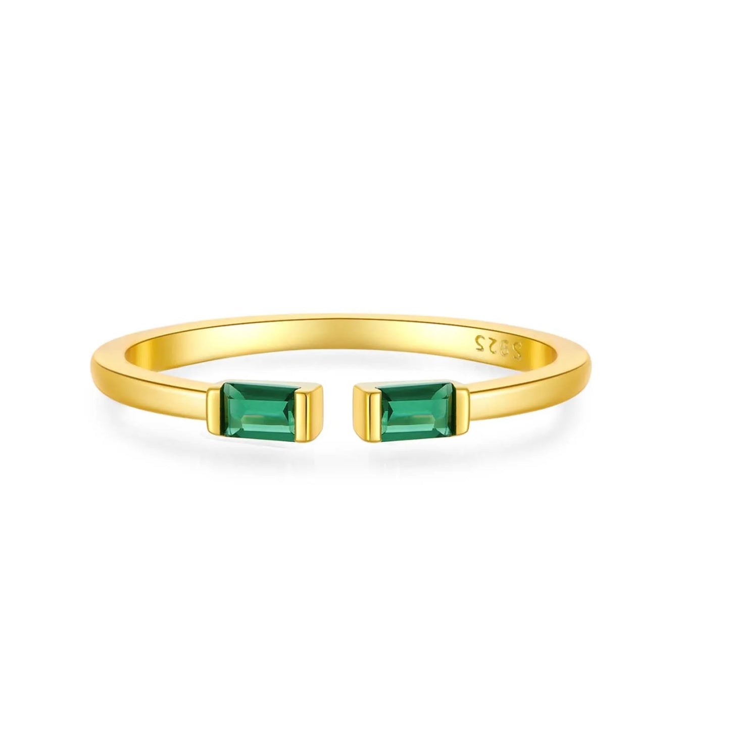 100% 925 Sterling Silver Gold Resizable Ring Green  Adjustable  Silver