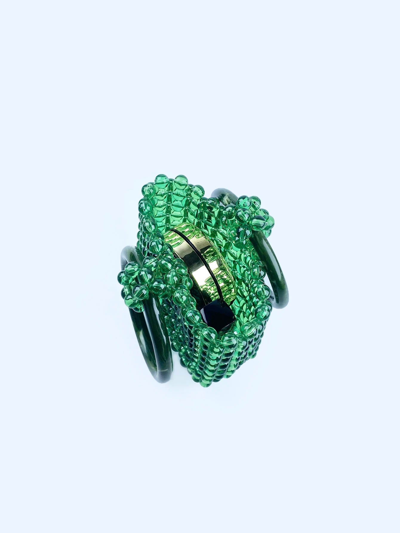 New retro handmade beaded bucket bag for women's spring and autumn woven fashionable green bead circular ring handbag