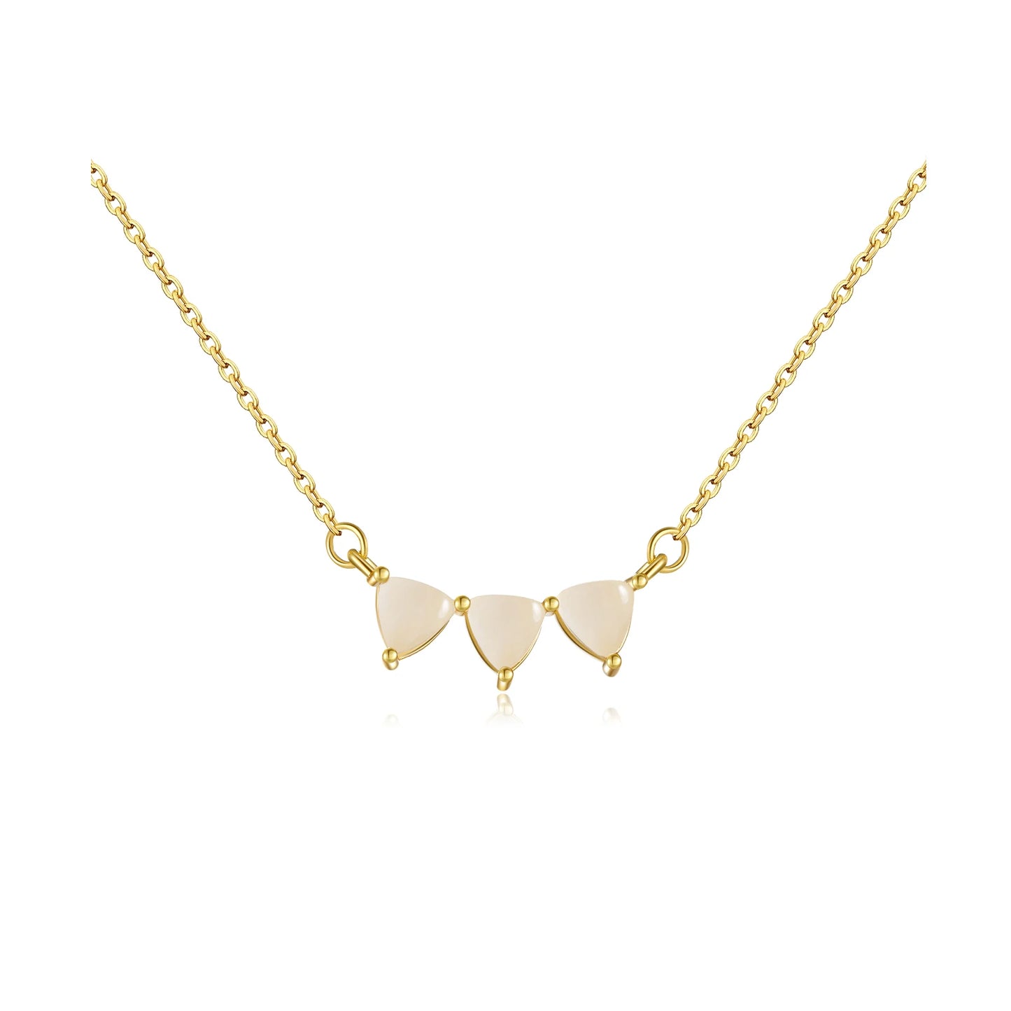 925 Sterling Silver Gold MIlk Three Ovals Line  Necklace Jewelry  Luxury