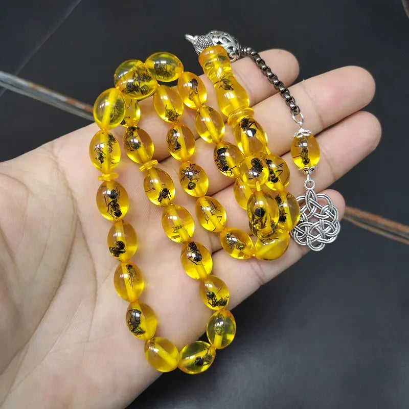 Yellow resin Real insect turkish misbaha Muslim  prayer beads bracelet