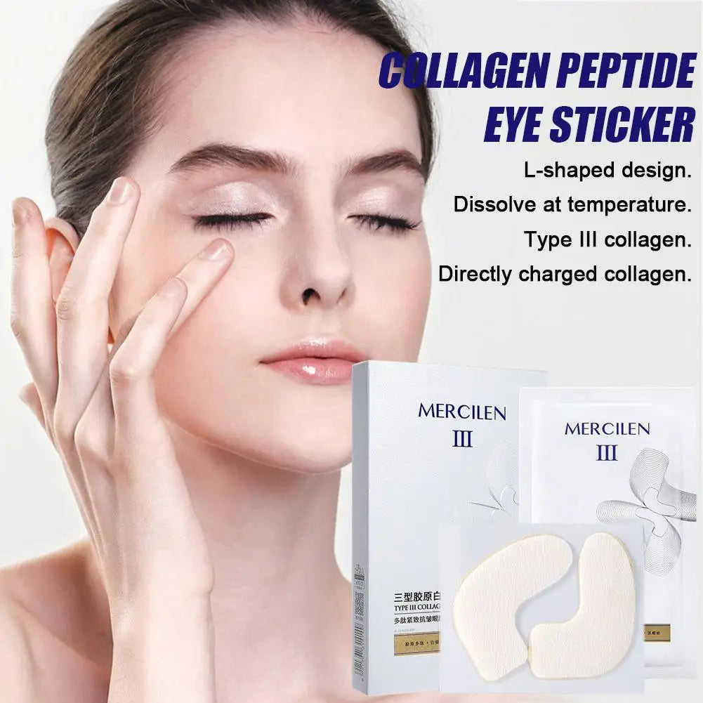 Mercilen Type III Collagen Peptide Firming Eye Mask L-Shape Gel Patches Deep Hydrating Smoothing Fine Lines Daily Eye Skin Care