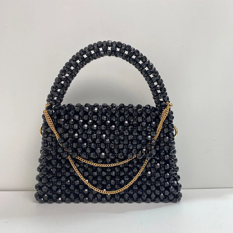 Solid Color Beaded Bag Portable Designer Handbags