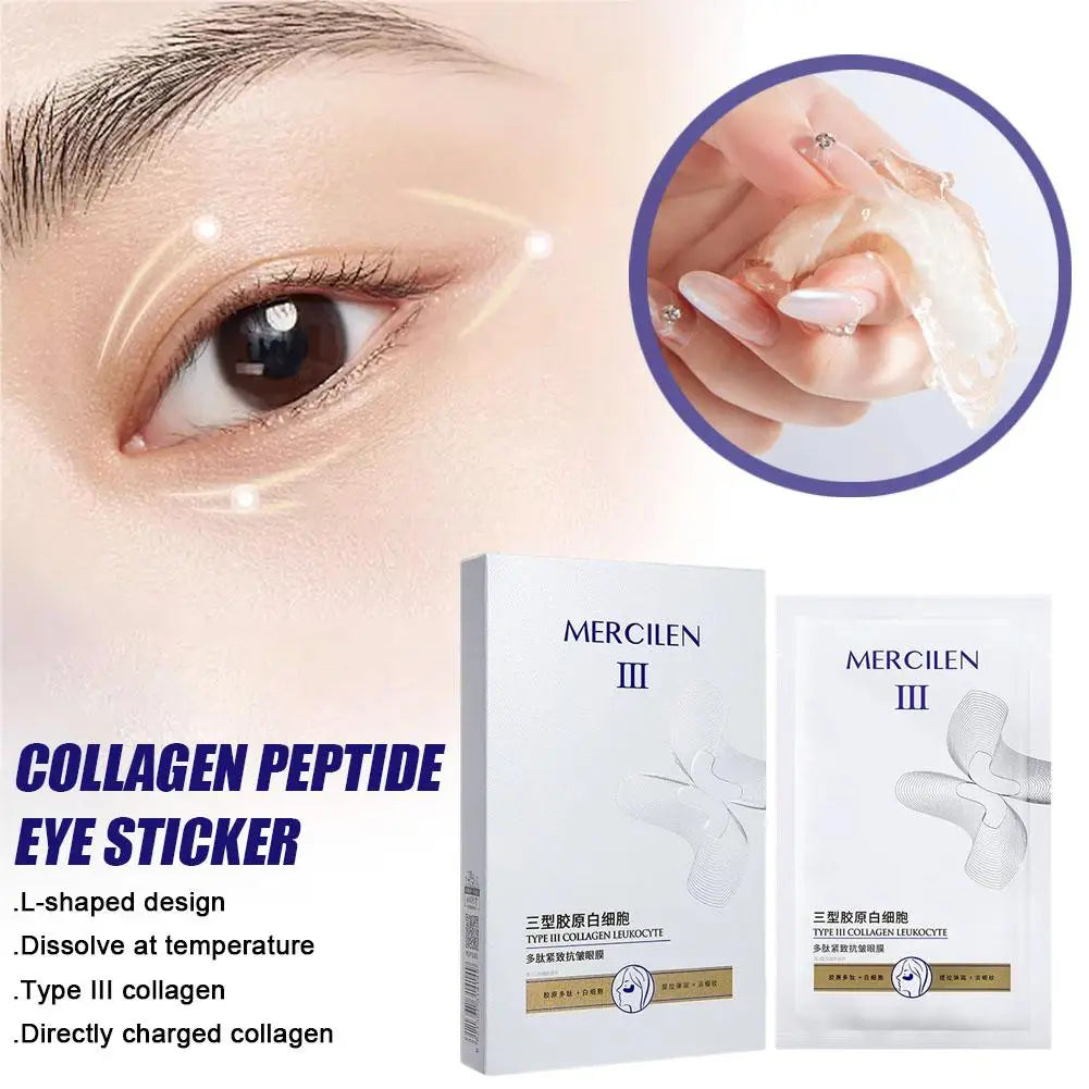 Mercilen Type III Collagen Peptide Firming Eye Mask L-Shape Gel Patches Deep Hydrating Smoothing Fine Lines Daily Eye Skin Care