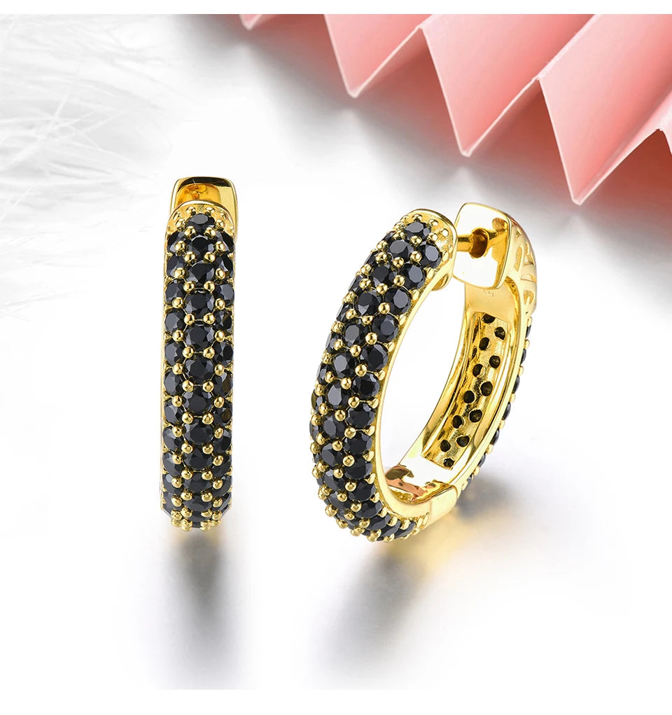 Natural Black Spinel Silver Hoop Earring S925 Yellow Gold  Spinel Classic Original Style Top Quality