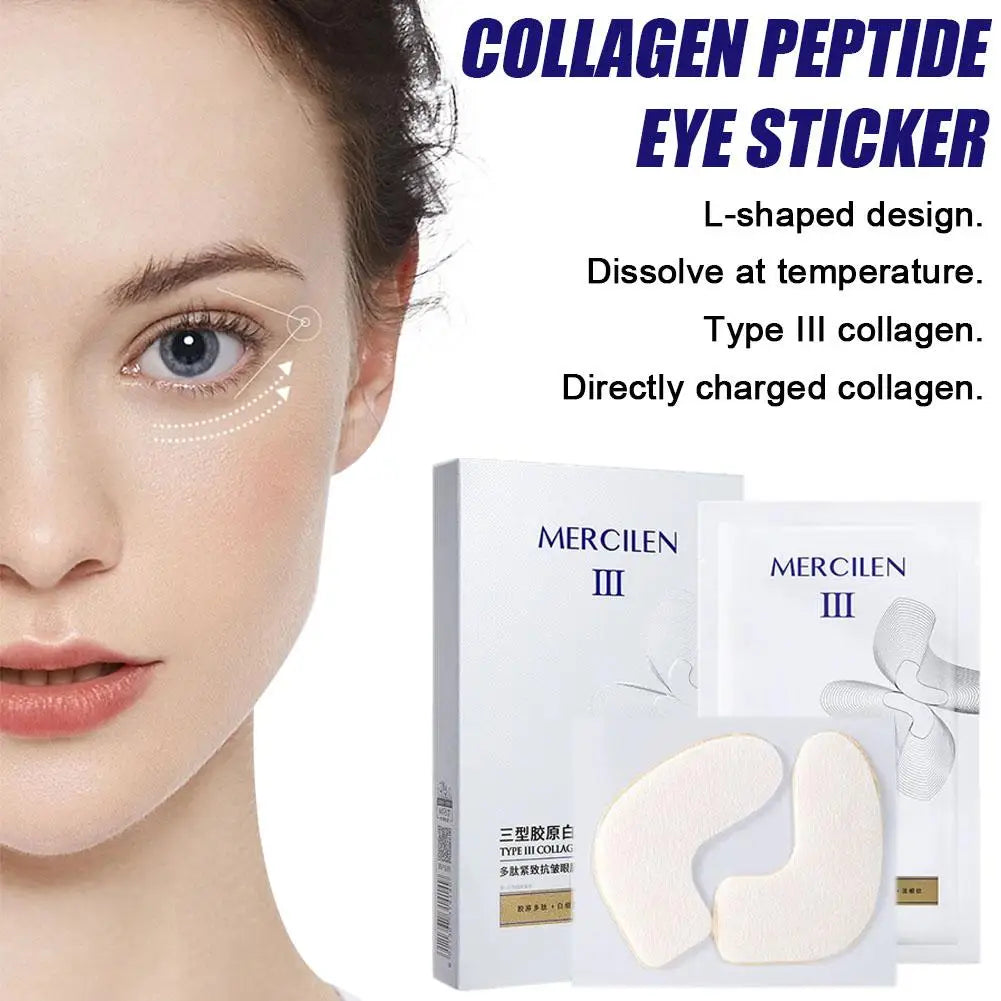 Mercilen Type III Collagen Peptide Firming Eye Mask L-Shape Gel Patches Deep Hydrating Smoothing Fine Lines Daily Eye Skin Care