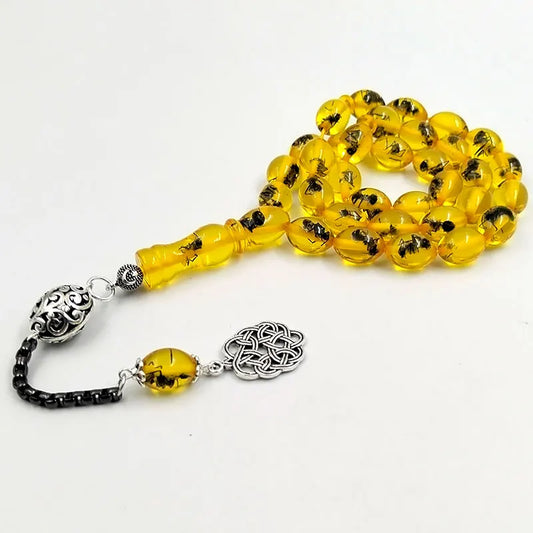 Yellow resin Real insect turkish misbaha Muslim  prayer beads bracelet
