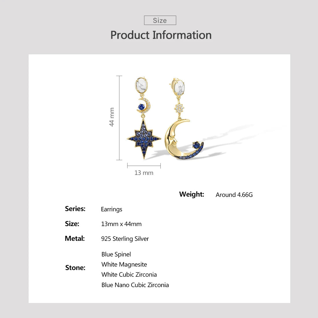 925 Sterling Silver Blue  Star And Moon Jewelry