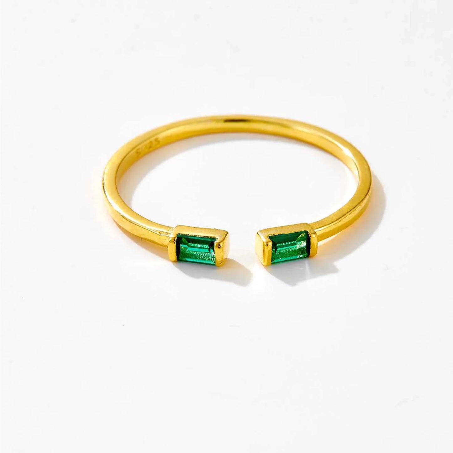 100% 925 Sterling Silver Gold Resizable Ring Green  Adjustable  Silver