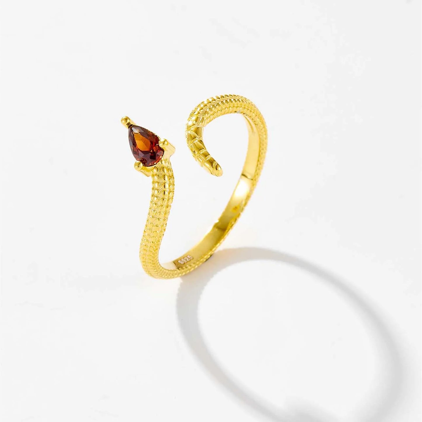 100% 925 Sterling Silver Gold Resizable Brown Pear Snake  Luxury  Jewelry