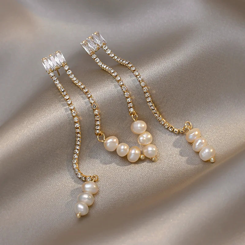 Hot Sell Trendy  Zircon Star Natural Freshwater Pearl 14K Gold Filled Earrings Jewelry
