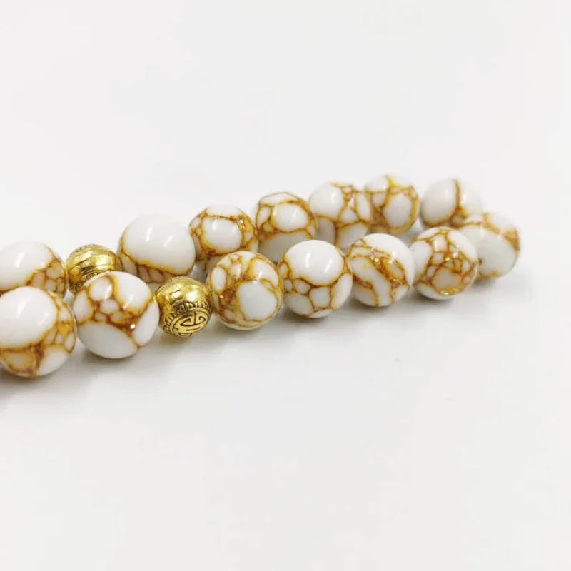 Tasbih White Howlite Spun Gold Stone Muslim Rosary 33 Paryer Beads  Islamic Misbaha Eid Gift Bracelets