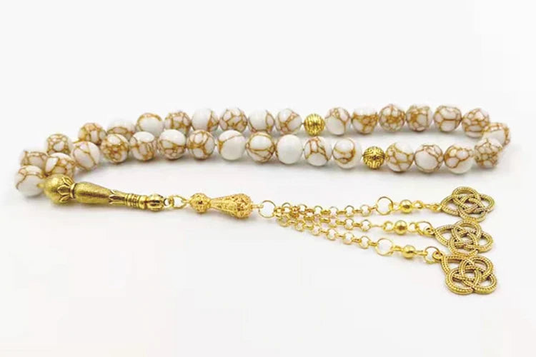 Tasbih White Howlite Spun Gold Stone Muslim Rosary 33 Paryer Beads  Islamic Misbaha Eid Gift Bracelets